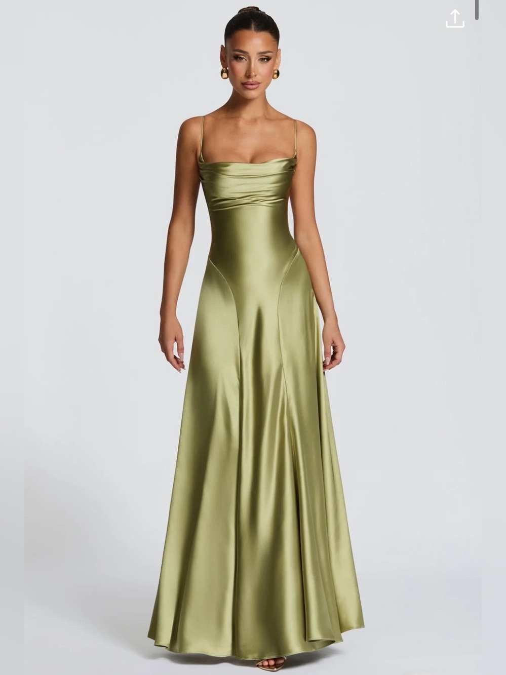 Satin Cowl Neck Maxi Dress in Olive